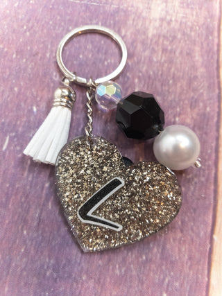 Initial L Silver Sparkle Keychain