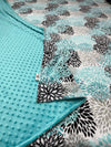 Teal Flowers Blooms Minky Blanket - Baby Size to King Size & Pillow Covers with Teal Minky