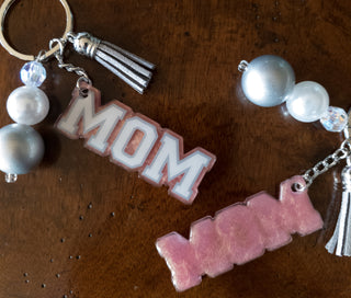 Mom Blush Pink Pearl Keychain
