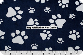 Navy Blue Paw Prints w/ Navy Paw Print Embossed Minky Blanket - 6 sizes