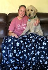 Navy Blue Paw Prints w Paw Print Embossed Minky Blanket - Ready To Ship!