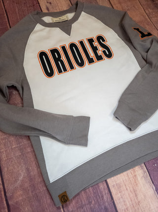 Orioles L Gray League Crewneck - Ladies Fit