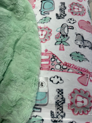 Safari Animals Dreams Minky Blanket - Choose Backing Color -Baby Size to XL Long SIze