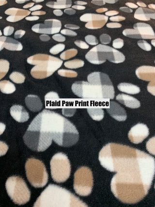 Patterned Plaid Paw Prints w/ Black or Grey Paw Print Embossed Minky Blanket - 6 sizes