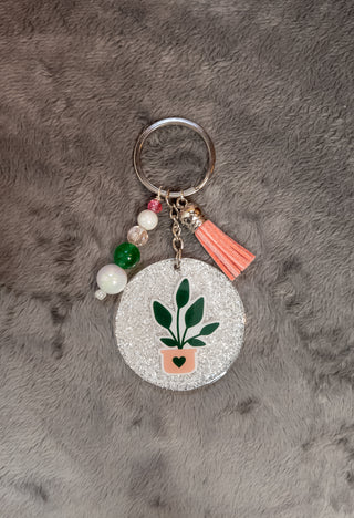 Plant White Sparkle Keychain