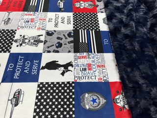 Police Minky Blanket - Choose Size & Color of Minky Backing. *Can ADD Embroidery Customization