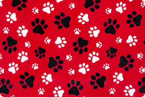 Red "PawSome" Paw Prints Blanket w/ Choice of Paw Print Embossed Minky Color - Choose Size & Pillow Covers