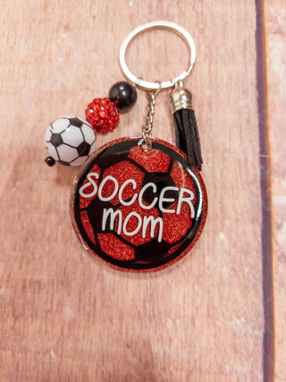 Soccer Mom Red Sparkle Keychain