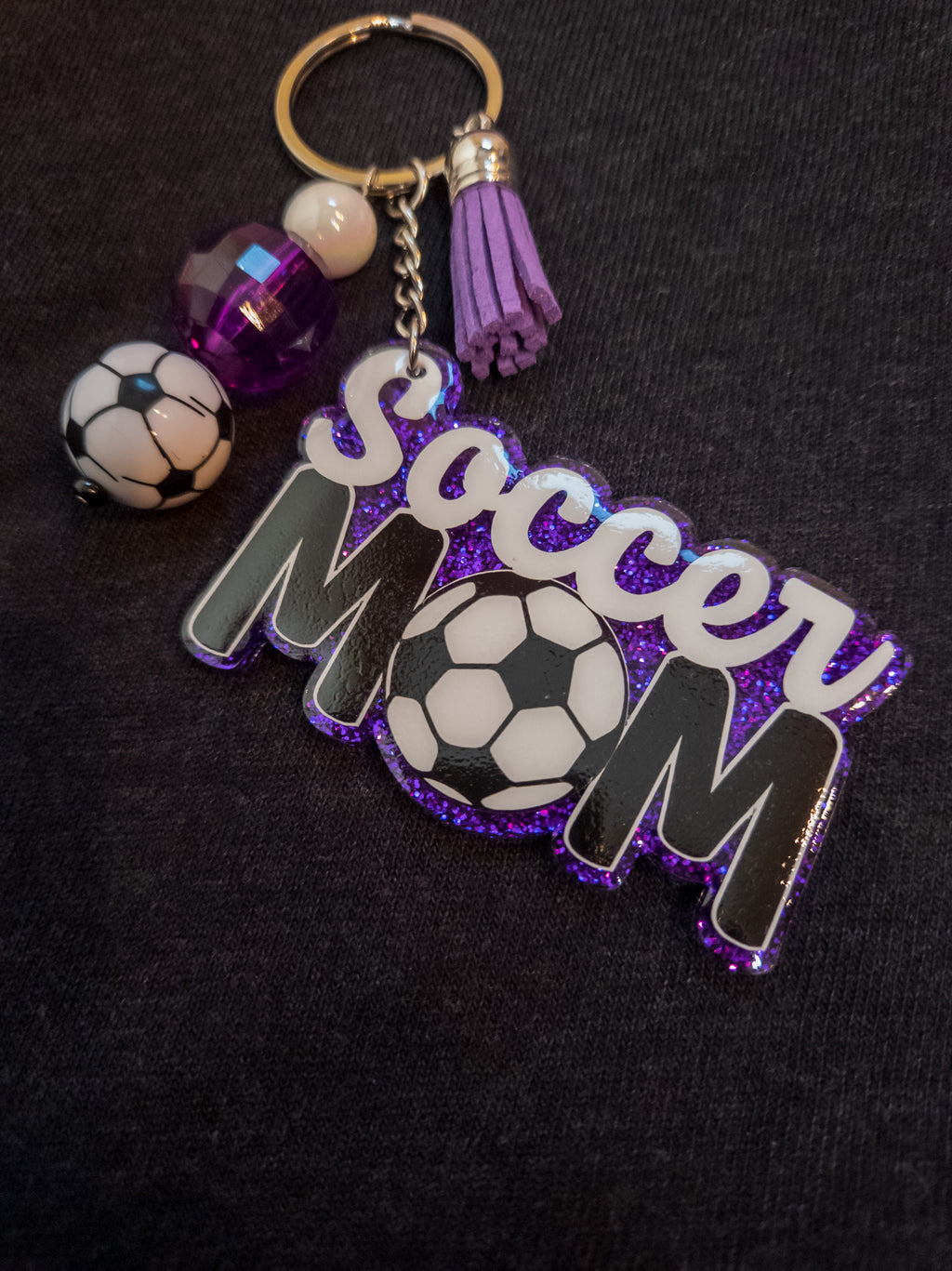 Soccer Mom Purple Sparkle Keychain