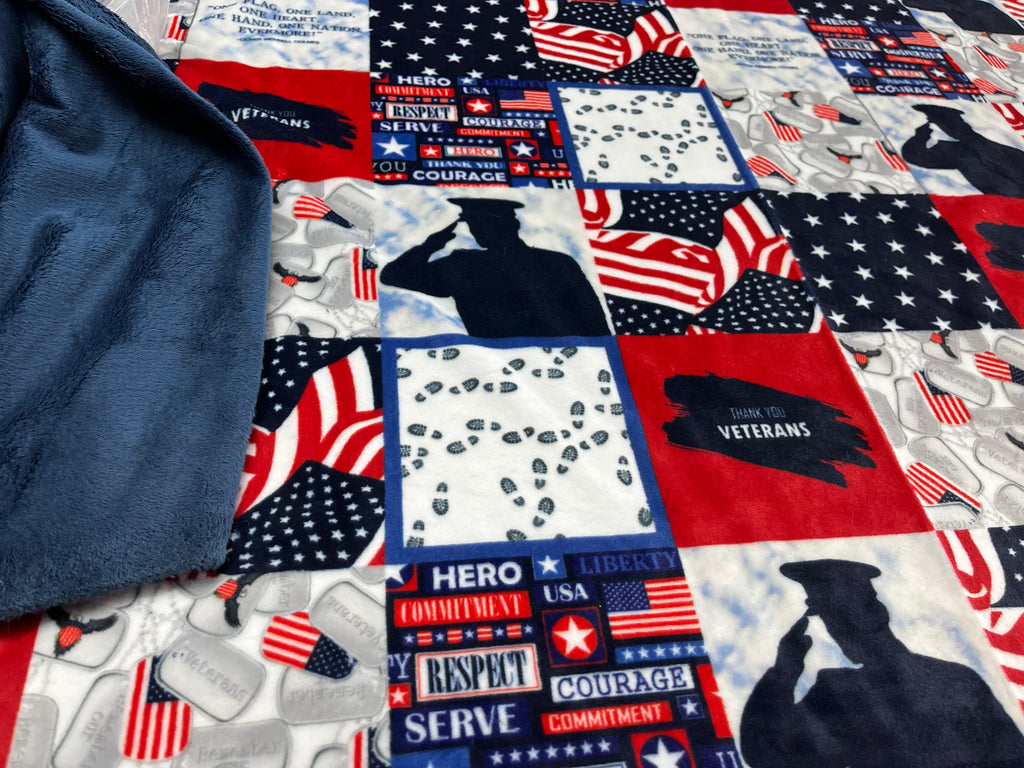 Veterans Soft Minky Blanket - Throw Size to King Size & Pillow Covers *Choose Backing **Can Add Embroidery Customization