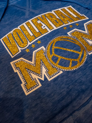 Volleyball Mom Rhinestone Blue Fleece Hoodie
