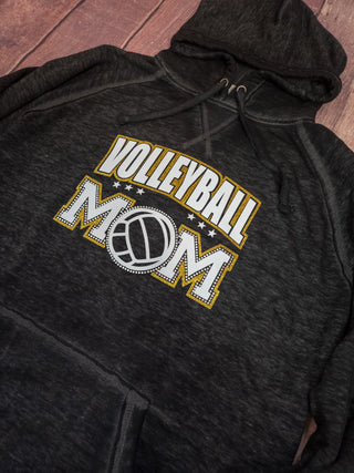 Volleyball Mom Rhinestone Fleece Hoodie - Black, Gold, White