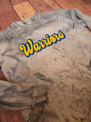 Warriors Dusty Blue Colorblast Crewneck Sweatshirt - Blue & Yellow Print