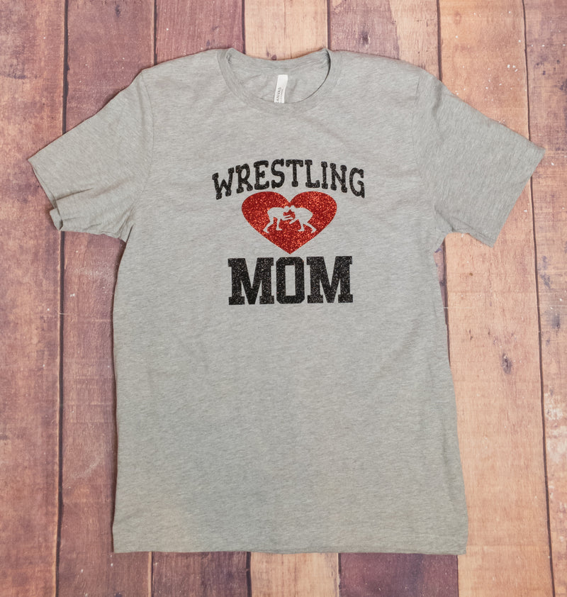Wrestling Mom Tee - Red Sparkle