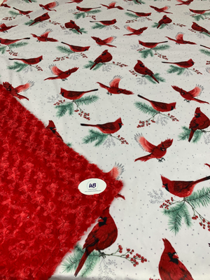 Red Cardinals on White Soft Minky Blanket - Choose Size & Backing Option