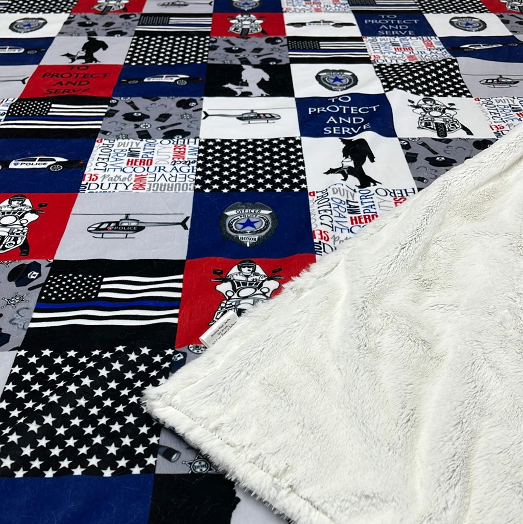 Police Minky Blanket - Choose Size & Color of Minky Backing. *Can ADD Embroidery Customization