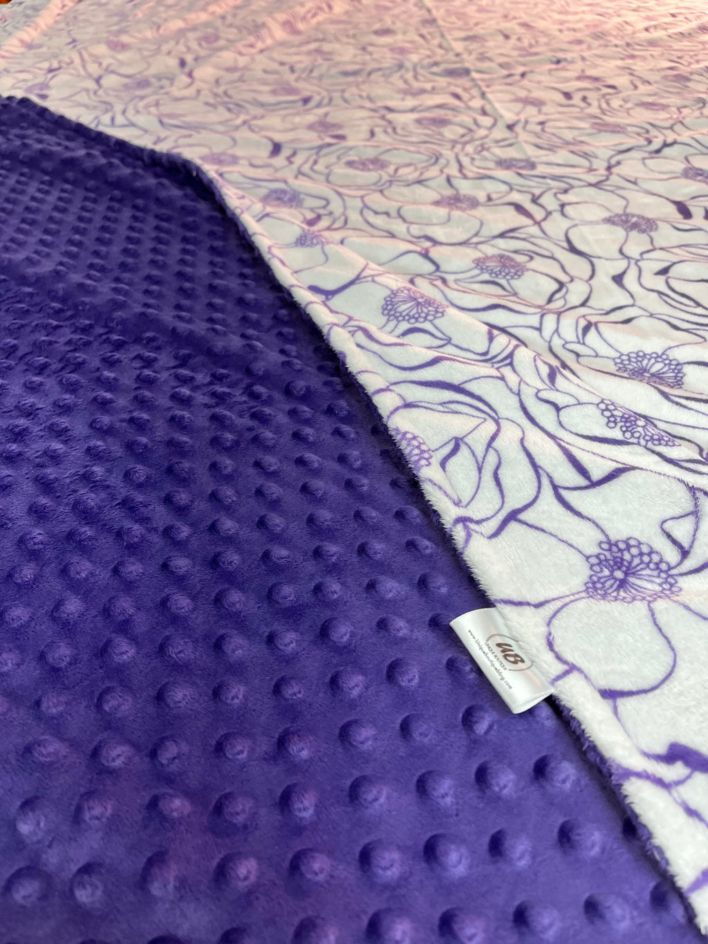 Purple Bouquet Minky backed with Purple Cuddle Minky Dot Blanket *Choose Size