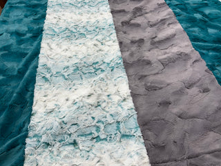 Dark Teal Blue, Snowy Owl & Grey Minky Cuddle Panel Blanket * Ready To Ship
