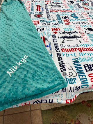 Paramedics EMTs Heroes Soft Minky Blanket - Choose backing Color & 4 Sizes**Can ADD Embroidery Customization