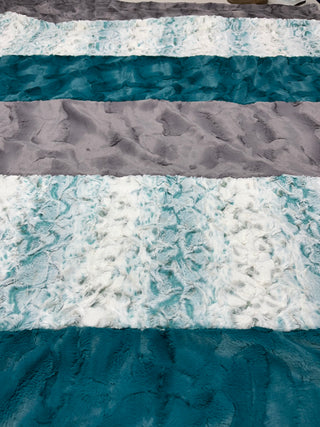 Dark Teal Blue, Snowy Owl & Grey Minky Cuddle Panel Blanket * Ready To Ship