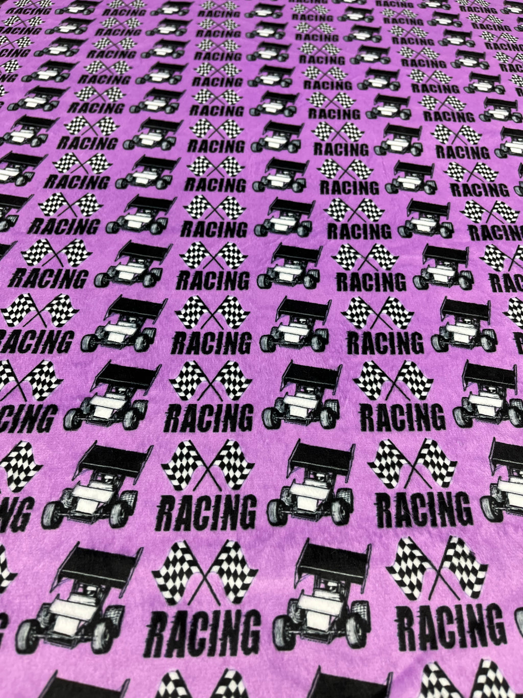 Purple Sprint Cars & Checkered Flags Minky Blanket