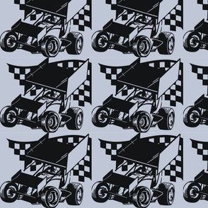 Sprint Cars & Checkered Flags on Grey Minky Blanket